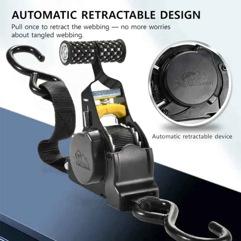 Automatic Retractable Ratchet Strap 680KG 330CM for Cargo Truck Motorcycle Transport Travel Quick Release Heavy Duty Straps
