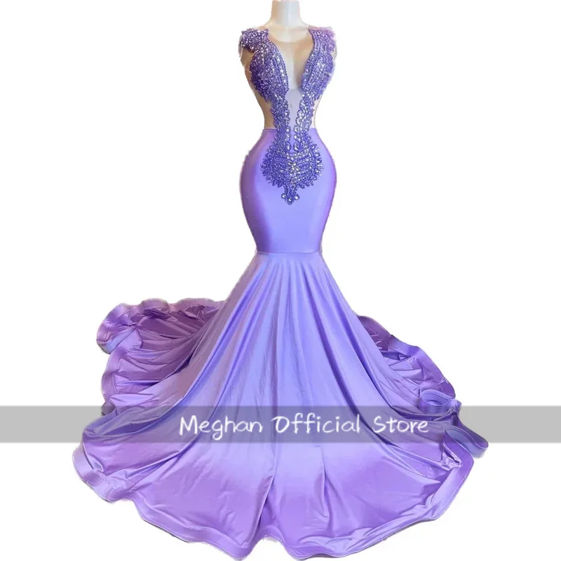 Limettengrüne afroamerikanische Ballkleider für schwarze Mädchen, Meerjungfrau, durchsichtige Kristalle, elegante Robe De Soiree, Abendkleid, individuell gestaltet