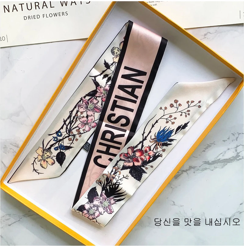 New Skinny Scarf Women Luxury Brand Small Silk Scarves Print Hair Band Headband Wrap Bag Handle Ribbon Lady Neck Scarf Shawl