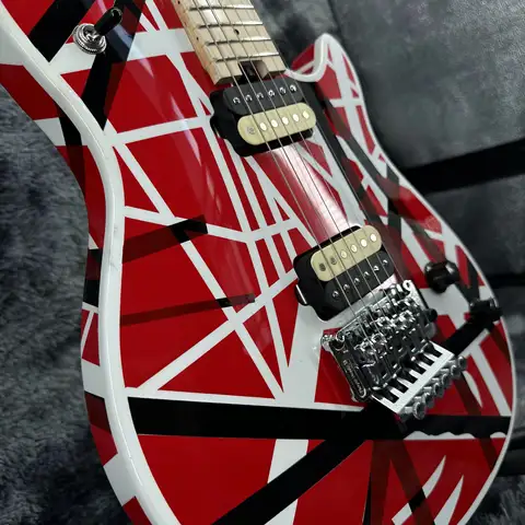 Guitare électrique à rayures rouges, noires et blanches, forme spéciale, manche en érable, tremolo à double verrouillage, micros humbucker HH pour performance Hard Rock et Metal