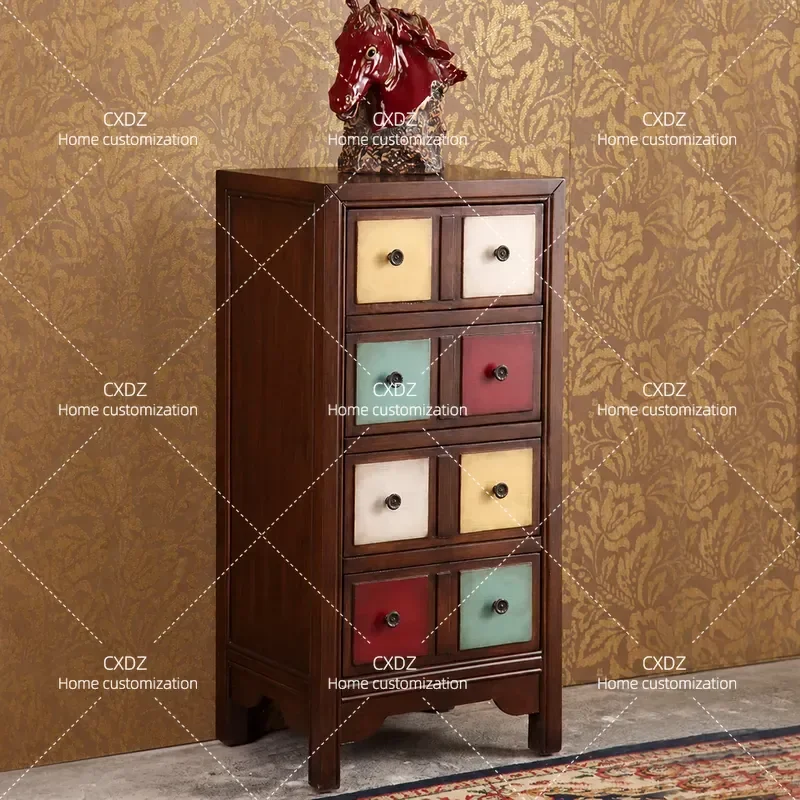 American Country Solid Wood Retro Bucket Cabinet Living Room Storage Cabinet Bedroom Wall Locker Factory Wholesale