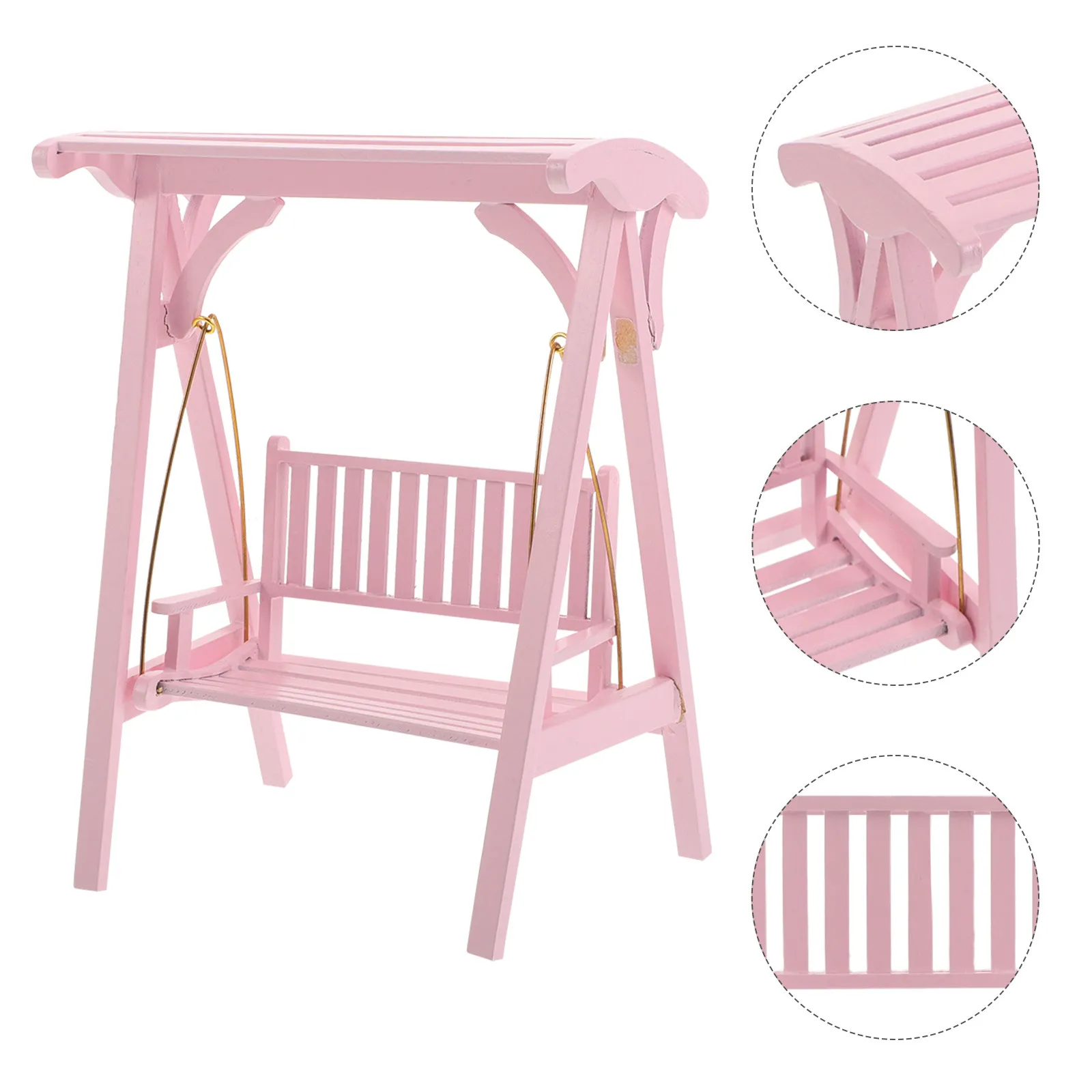

Wooden 1:12 Scale Miniature Porch Swing Pink Dollhouse Furniture Outdoor Fairy Garden Bench Mini Hanging Swing Micro