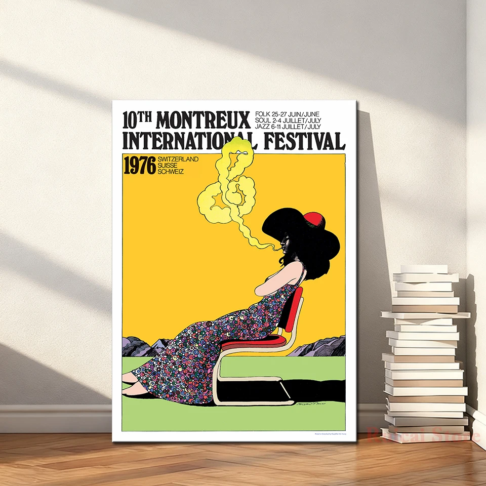 Póster artístico de pared de lona retro del Festival de Jazz de Montreux de 1976, pintura con estampado musical vintage para decoración de sala de estar