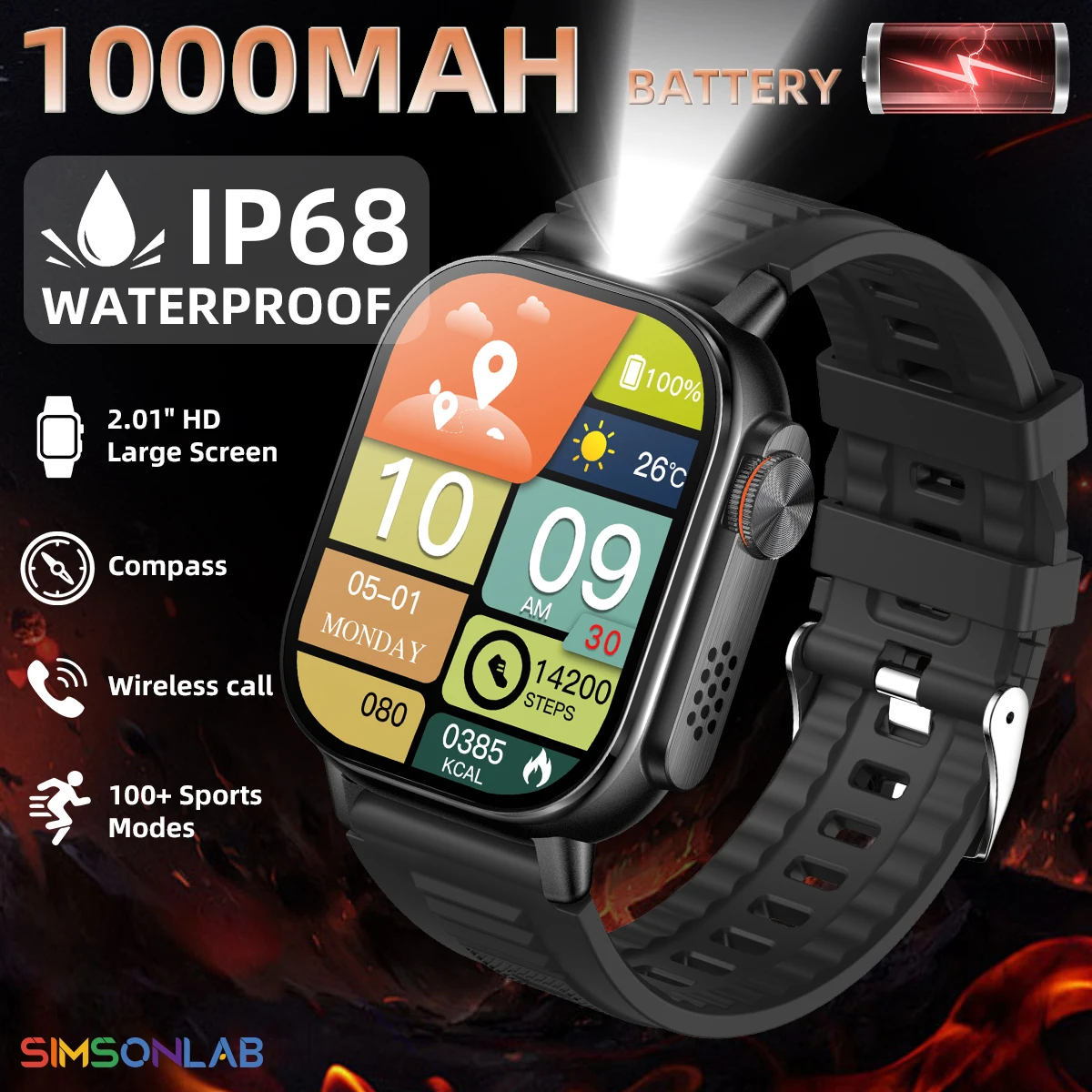 

2025 Smart Watch Compass Large Battery Capacity IP68 Waterproof Multiple Sport Modes Fitness Tracker Men Women Smart