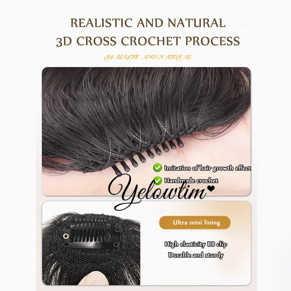 YELOWTIM Synthetic Topper Hairpiece False Bang Clip-In Bangs Extension Natural Fake Fringe Invisible Clourse Hairpiece for Women image 4