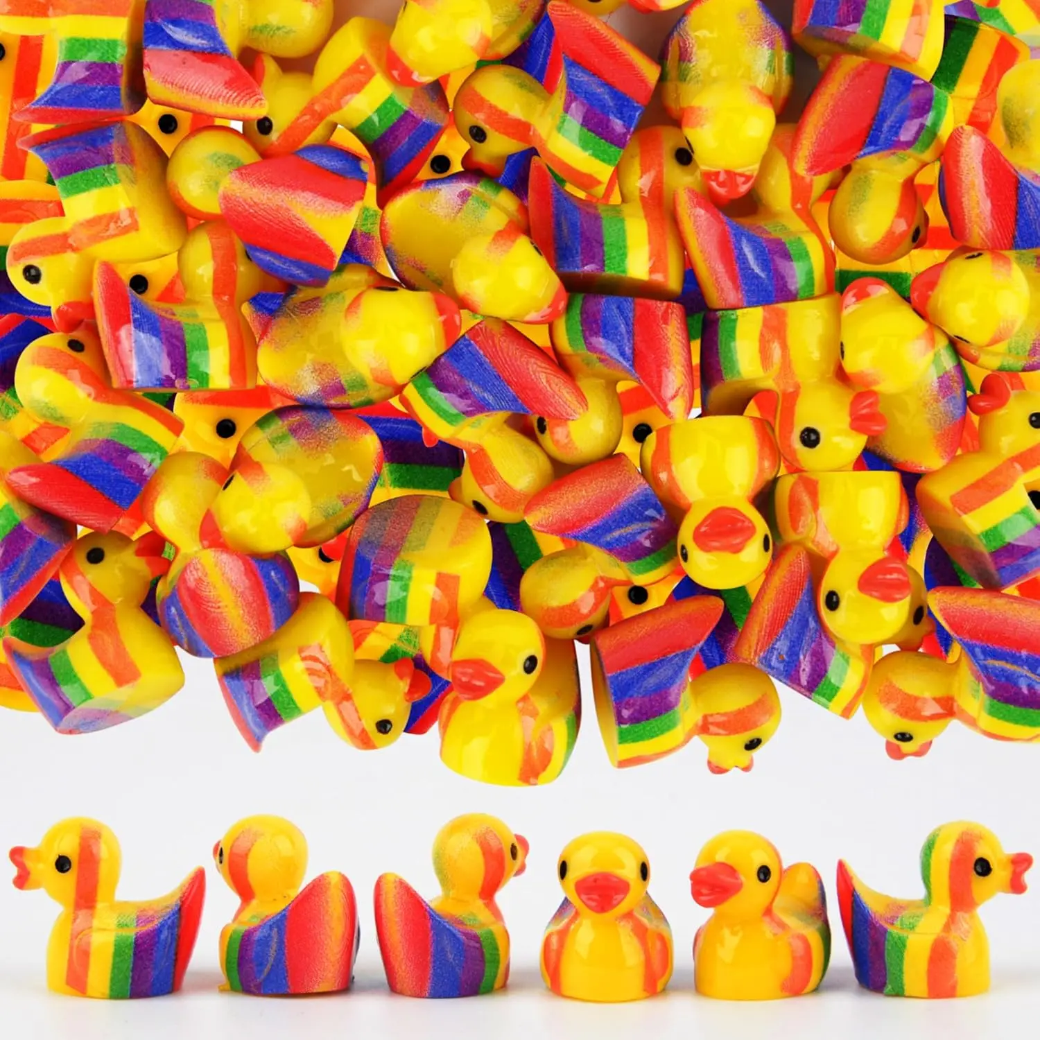 30PCS Gay Pride Rainbow Mini Resin Ducks, Tiny Duck Figurines Bulk for DIY Jewelry, Vase Fillers, Party Ornament Decor