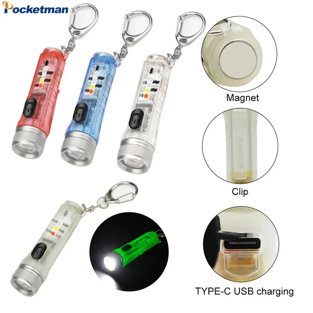 

Mini LED Keychain Flashlight Outdoor Multi-functional Handlamp USB Rechargeable Portable Emergency Cap Clip Lamp Lantern