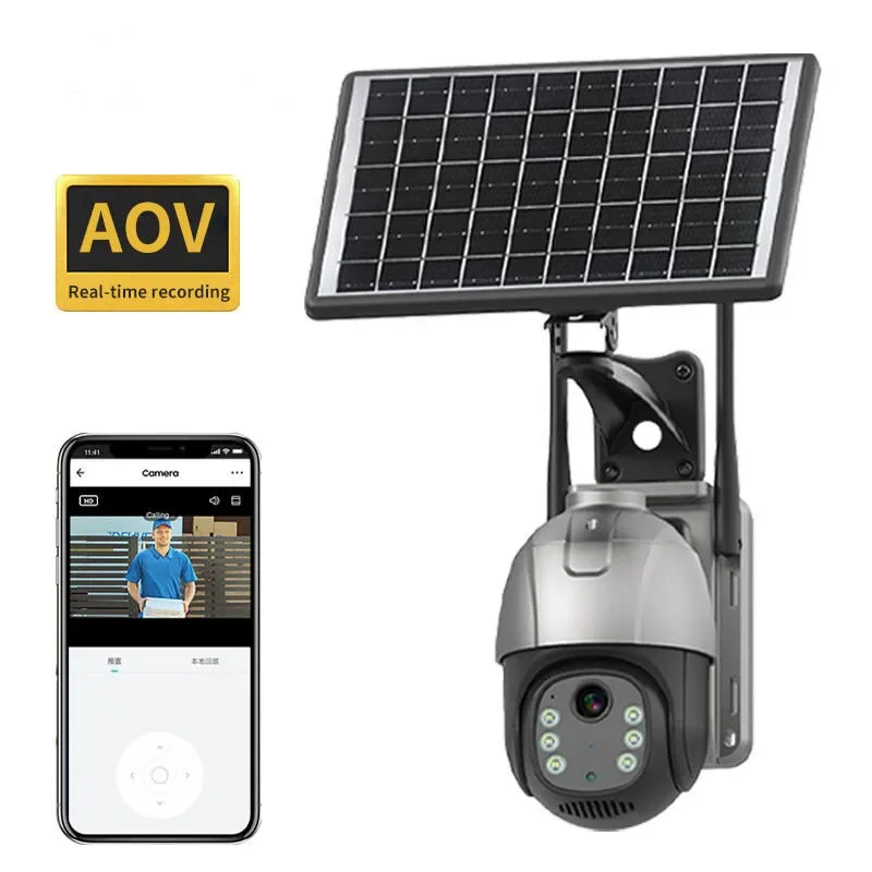 في الهواء الطلق ضوء الشارع اللاسلكية Cctv مراقبة النظام الشمسي AOV الذكية AI واي فاي 4g بطارية الأمن كاميرا PTZ مع فتحة للبطاقات Sim