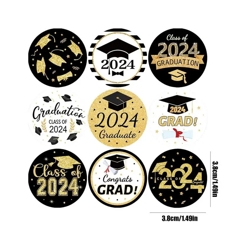 Pegatinas redondas para graduación, 2024, 500, 2024, color negro y dorado, para graduación, suministro para fiesta de graduación, sobre, 2024