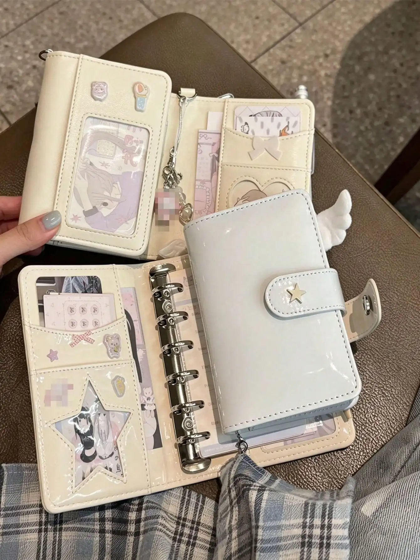 Glossy White Blue M5 Binder Notebook Korean PU Photocard Holder Cute Journal Girl Student Diary Book M5 다이어리