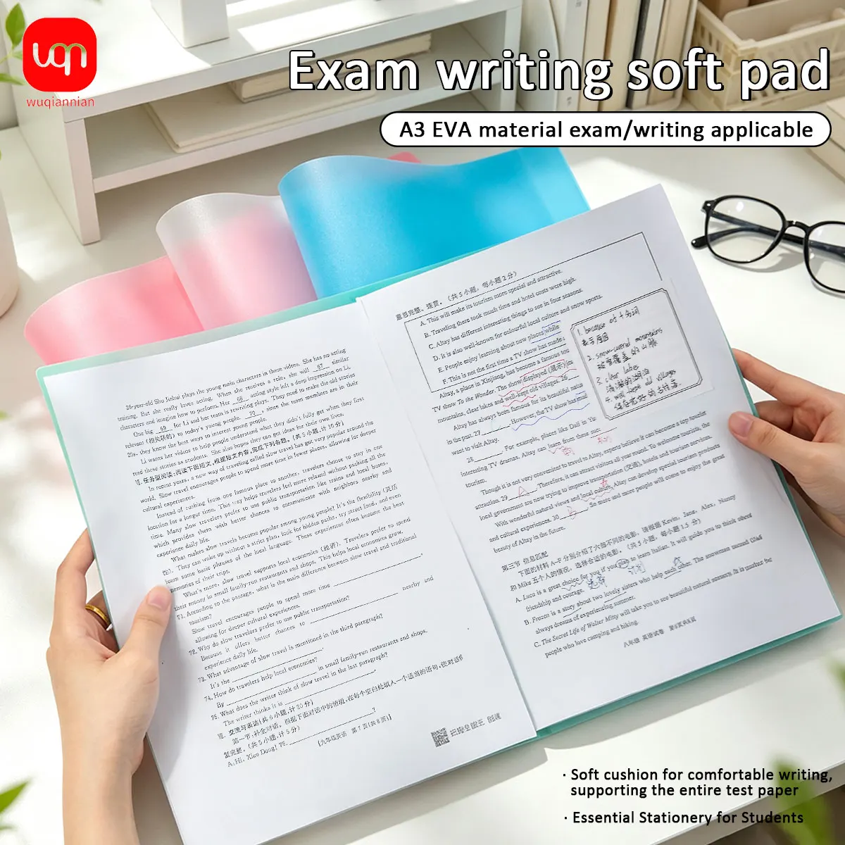 WQN 1pc Solid Color A4 Writing Mat, Soft and Flexible Exam Answer Sheet Pad, Bendable for Storage, Classroom Writing, Hand Drawi