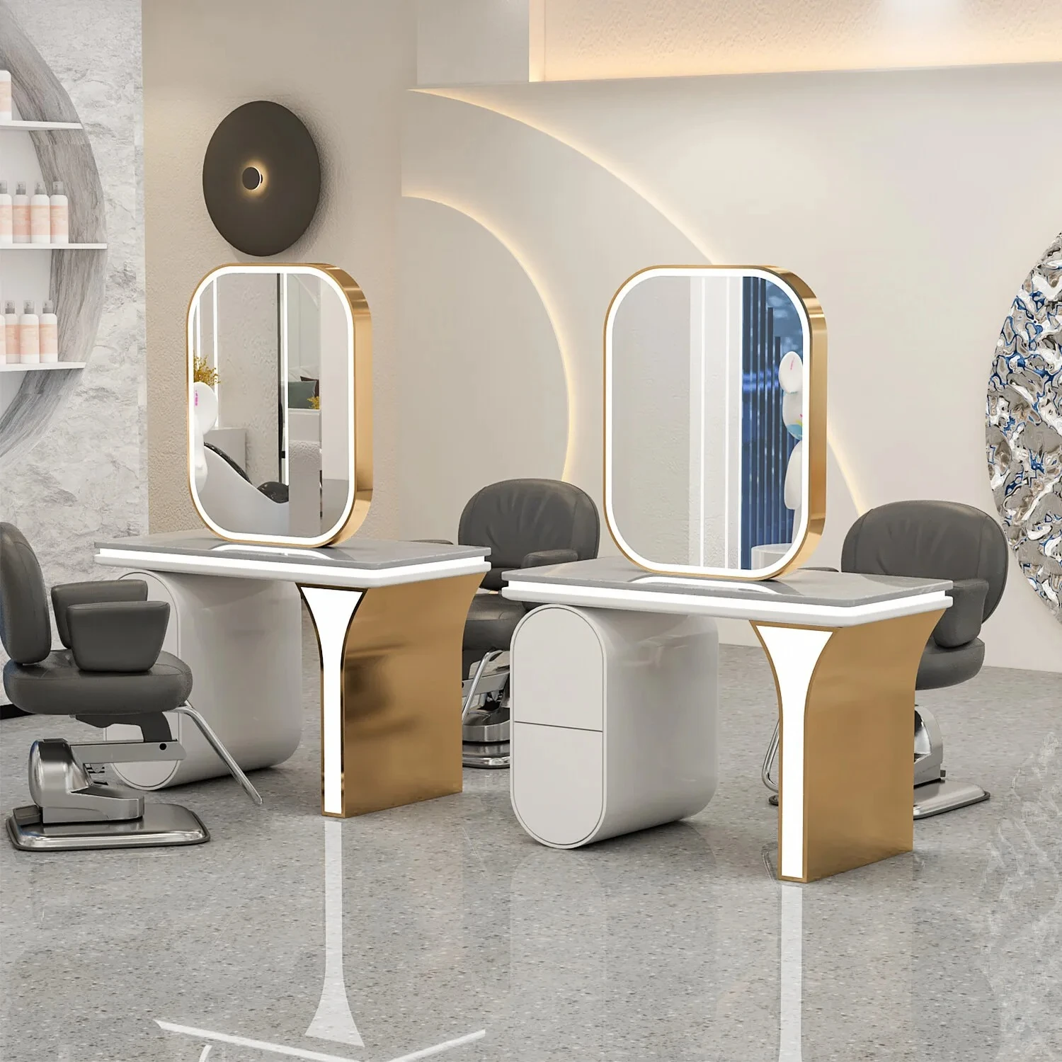 new barber shop mirror hair salon special perm and dyeing table hair cutting six-person mirror cabinet integrated