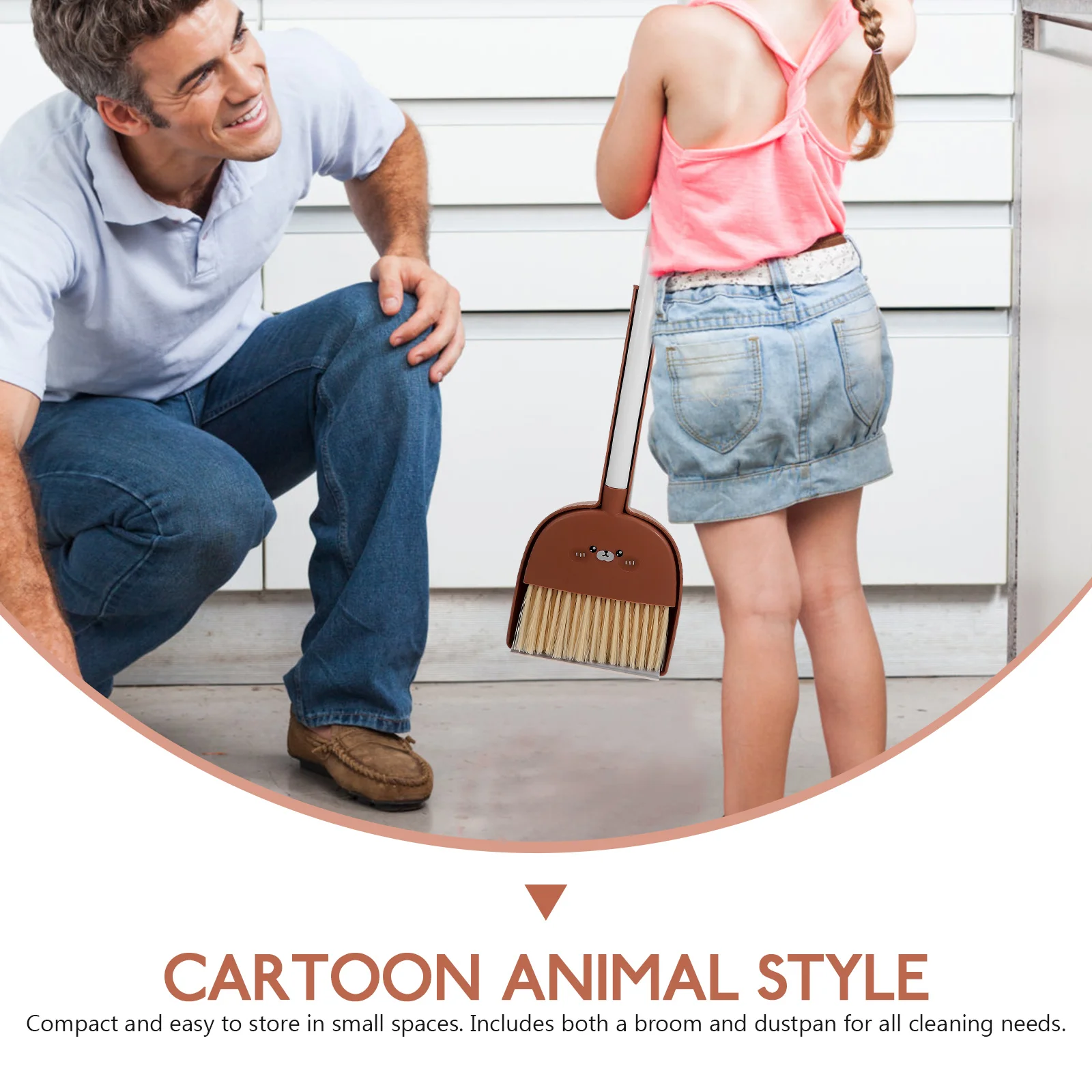 مجموعة مكنسة ومجارف للأطفال، مجموعة أدوات تنظيف خفيفة الوزن للأطفال الصغار على شكل حيوانات كرتونية صغيرة الحجم للمساعدة في التدبير المنزلي للمطبخ