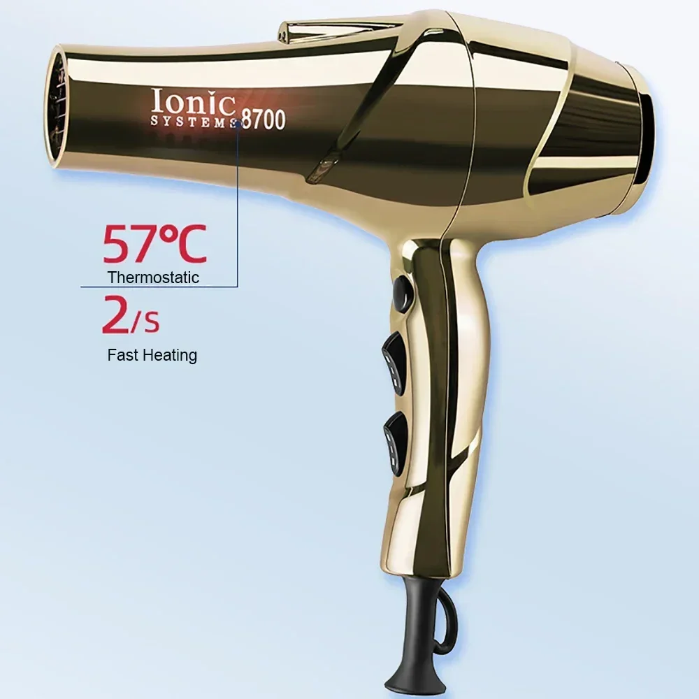 2200W Professional Hair Dryer Gold-plated Blowdryer For Salon High Speeds Strong Winds Powerful Wind 6 Gears Low Noise Blower