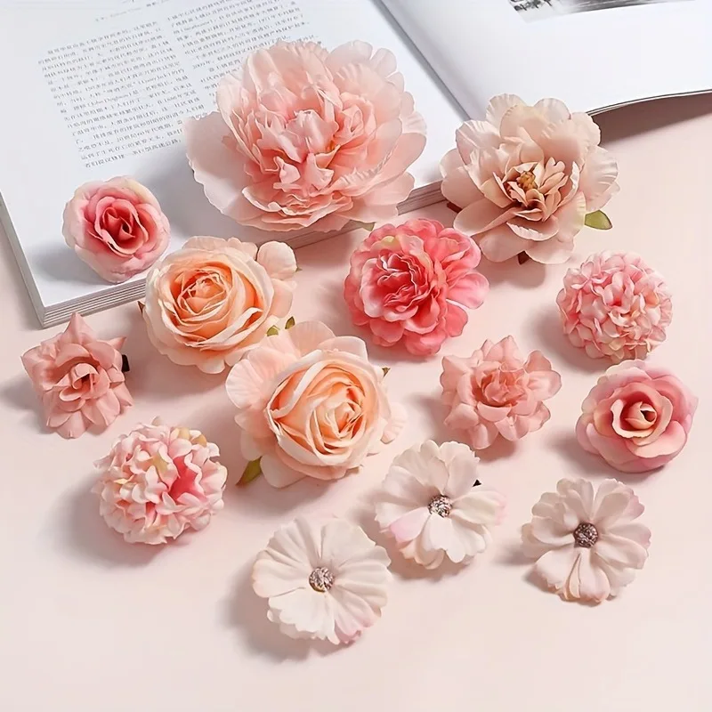 Mixed Rose Artificial Flowers Silk Fake Flowers Heads for Home Room Decor Wedding Decoration DIY Craft Garland Gifts Accessories