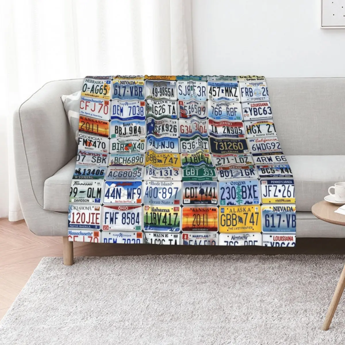 Collage of All 50 License Plates of USA United States of America Throw Blanket Baby Soft Plaid Softest warm for winter Blankets