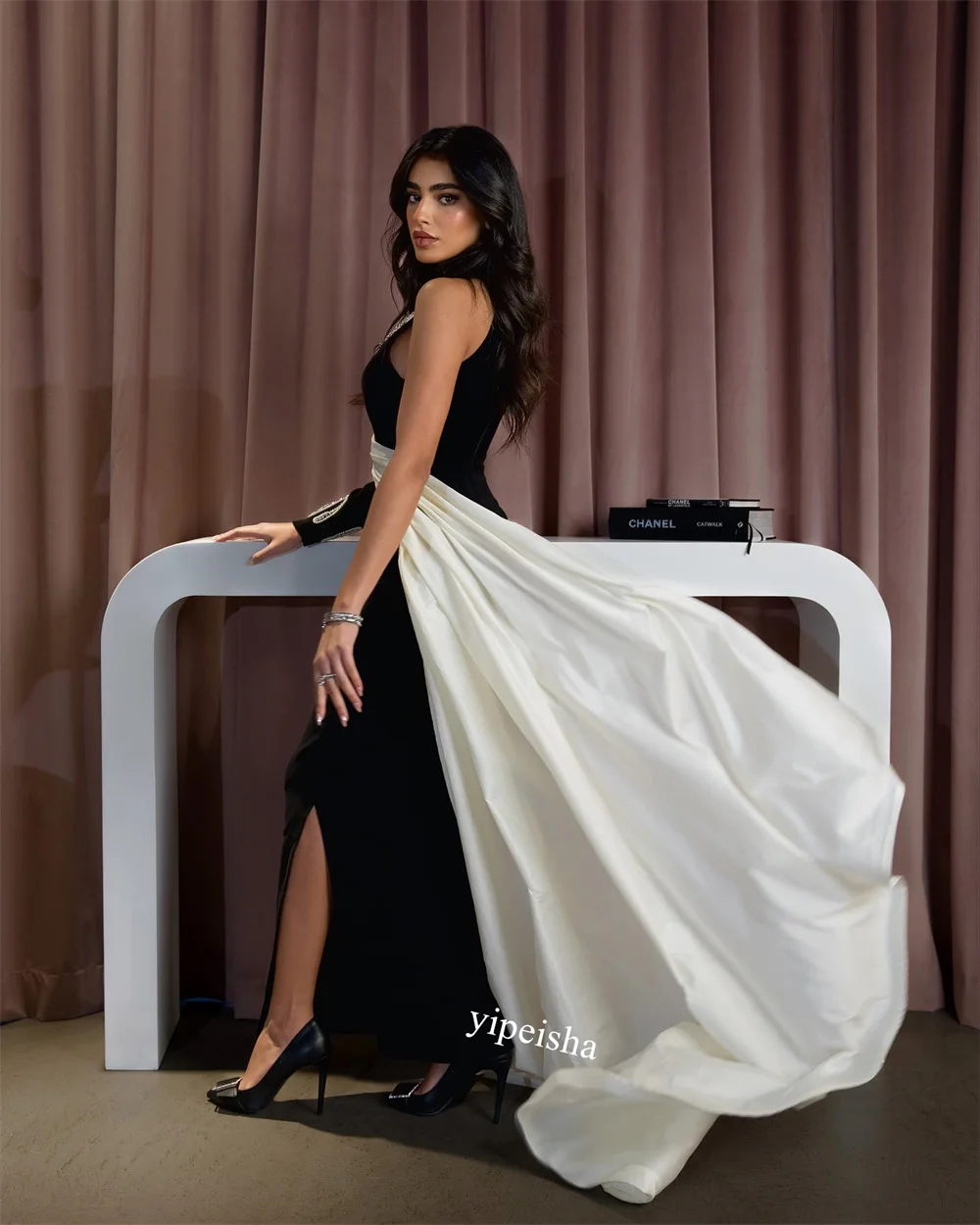 Jiayigong High Quality  Prom Jersey Rhinestone  Sheath One-shoulder Bespoke Occasion Gown Midi Dresses