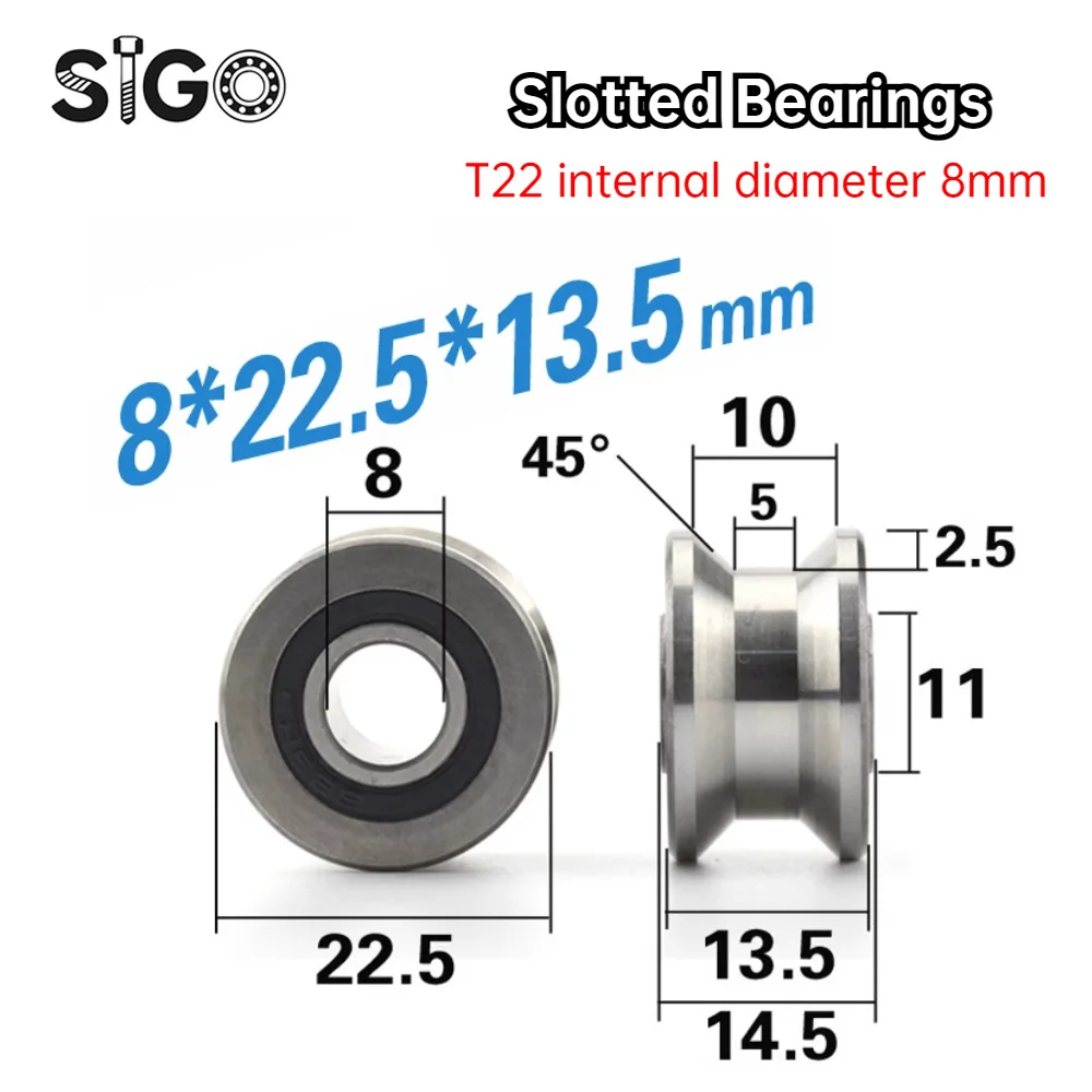 1PCS High-precision T-slot U-slot Bearing U22T22 Track Wheel Pulley Bearing Over 12 Axis 8 * 22.5 * 14.5 * 13.5 mm
