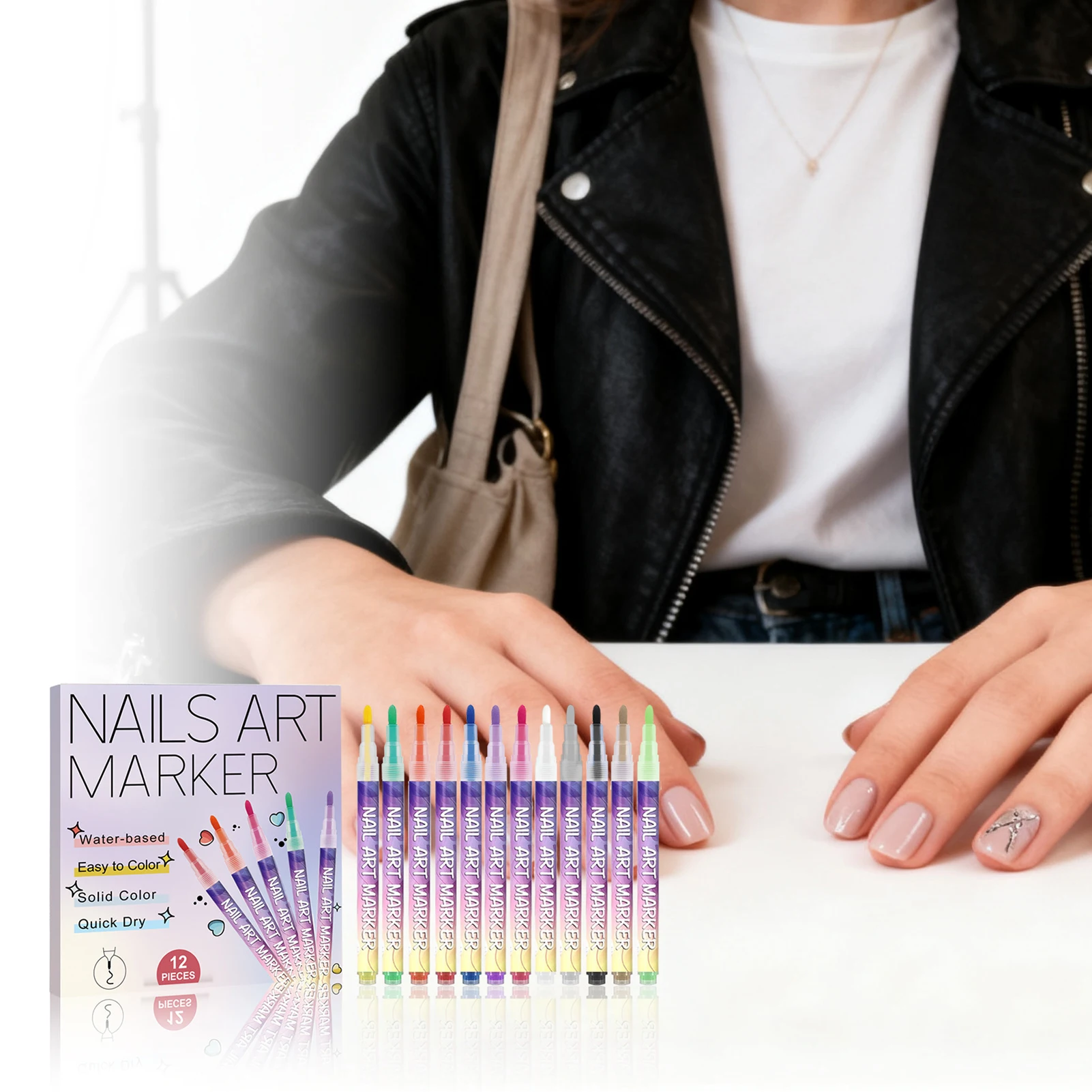 12本のネイルアートペン、細い先端、長持ちする鮮やかな色、DIYマニキュアデザイン用、初心者向けに使いやすい