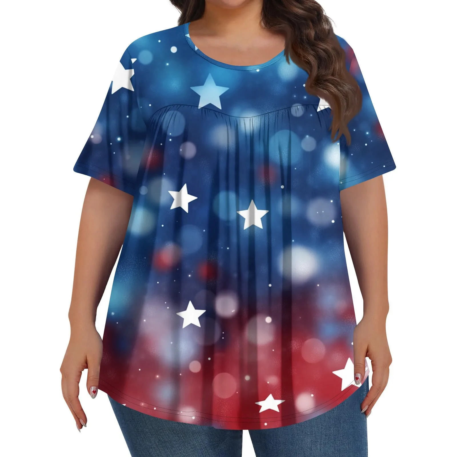 

plus size woman clothing T-Shirt V-neck Independent Day Print Cross-Border Fashionable Wish Polyester Fiber Regular Sleeve