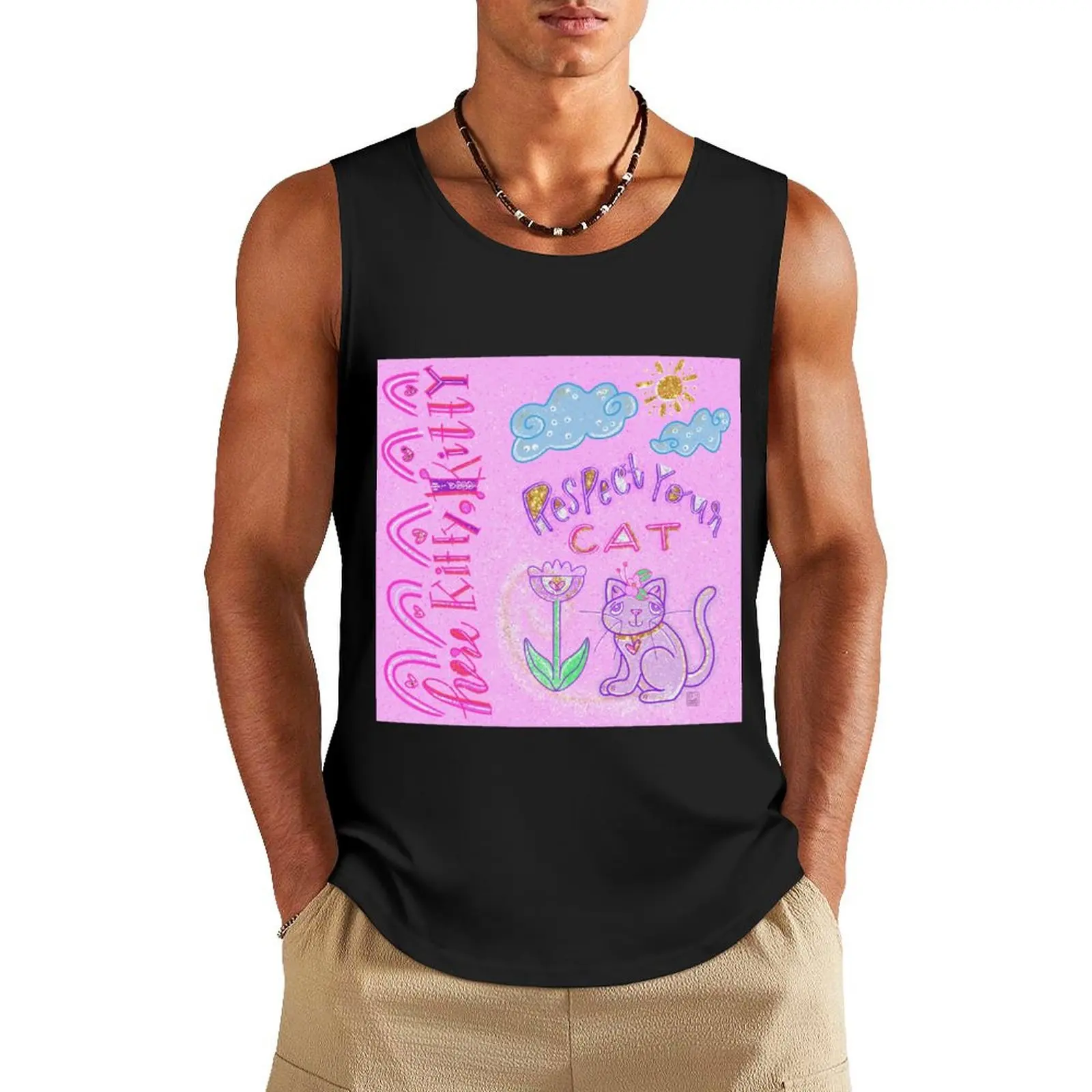 Respect Your Cat Glitter Tank Top tops Men's tops