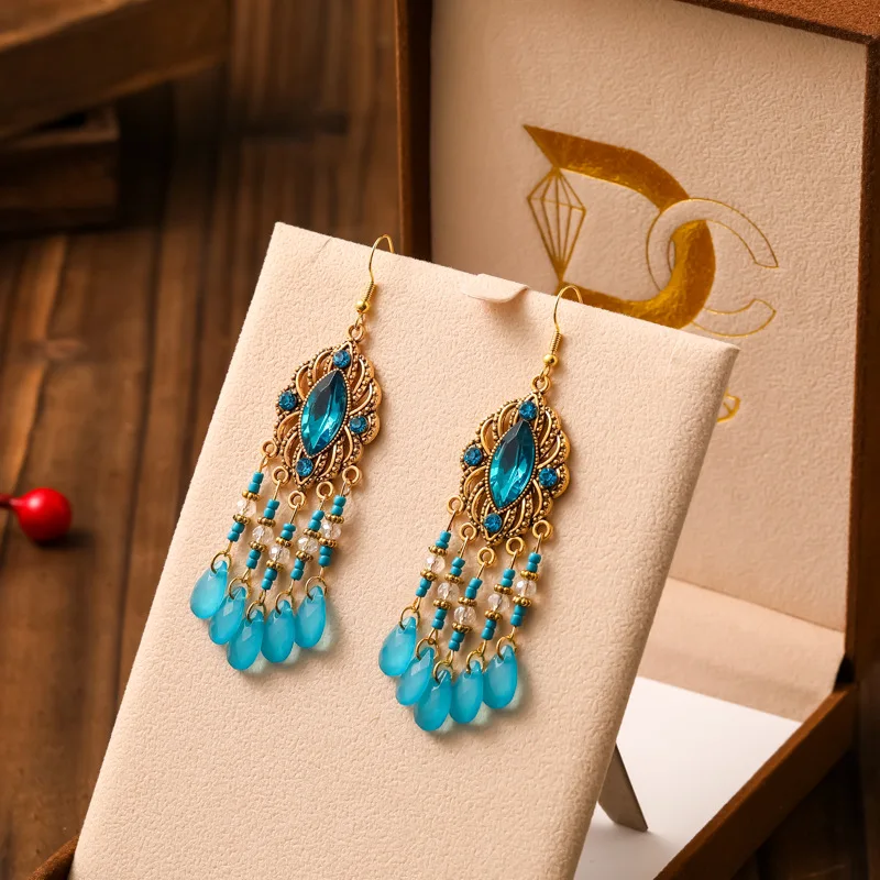 Neue Böhmische Ethnische Bunte Wasser Tropfen Quaste Ohrringe für Frauen Lange Hohl Antike Gold Farbe Baumeln Ohrring Pendientes Mujer – Detail 13