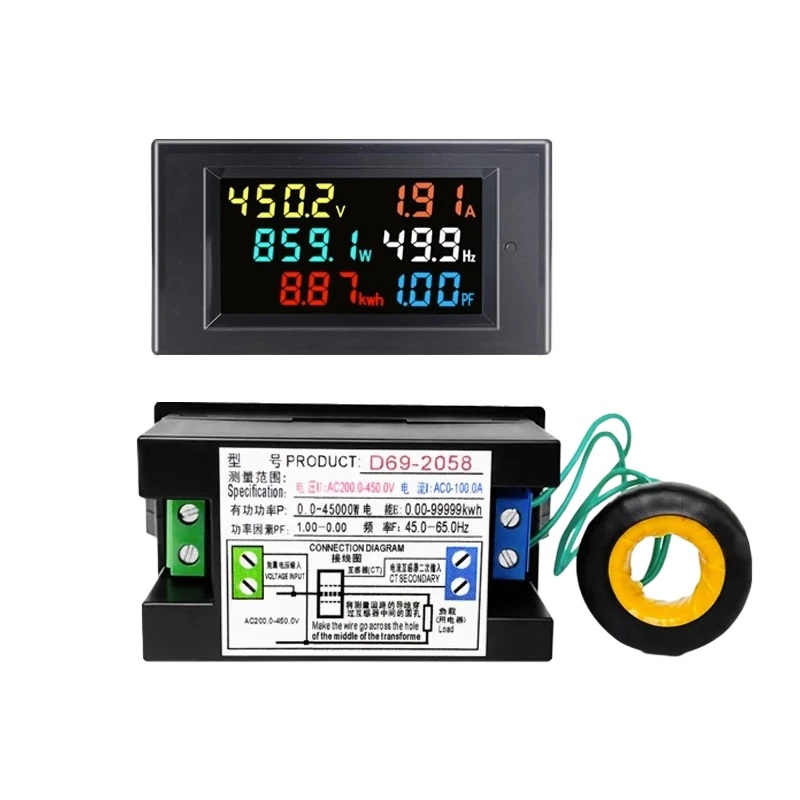 6IN1 AC monitor 110V 220V 380V 100A Voltage Current Power Factor Active KWH Electric energy Frequency meter Digital LCD VOLT AMP