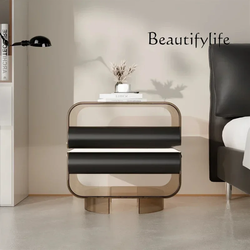 

yj32 Premium villa light luxury rotating acrylic solid wood smart bedside table designer creative storage bedroom cabinet