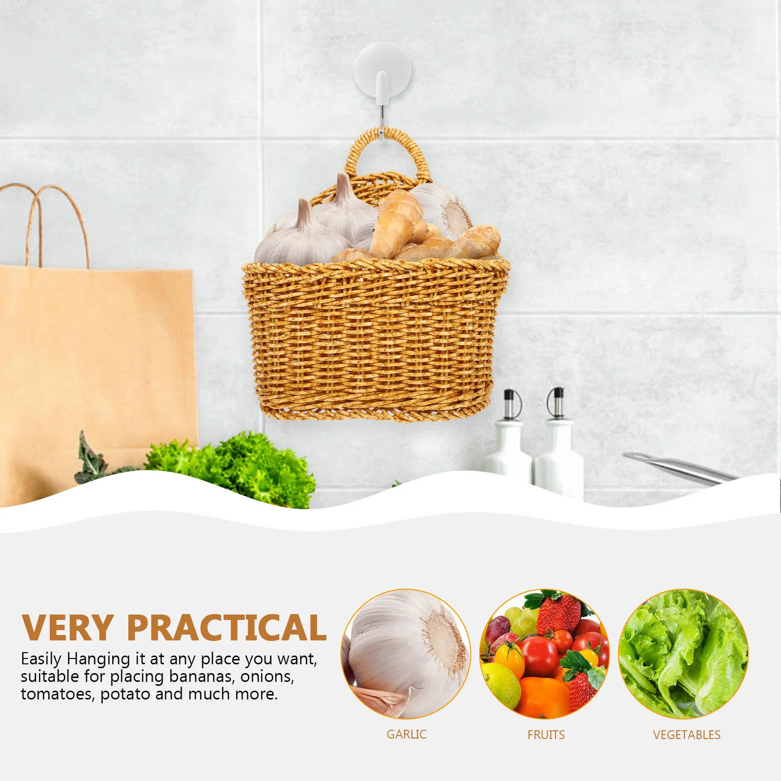

Kitchen Mounted Vegetable Organizer Fruit Banana Onion For Wall Fruit Storage Woven Hanging Baskets Space Saving Produce Hammock