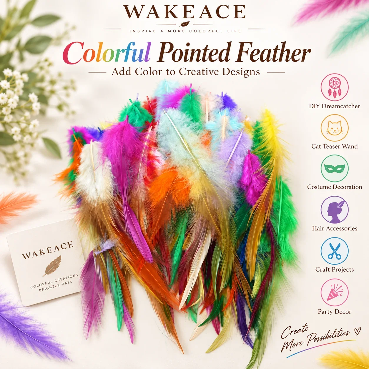 99PCS Colorful Pointed Faux Feathers DIY Craft Plumes for Dream Catcher Cat Teaser Costume Clothing Hair Decor Party Accessories