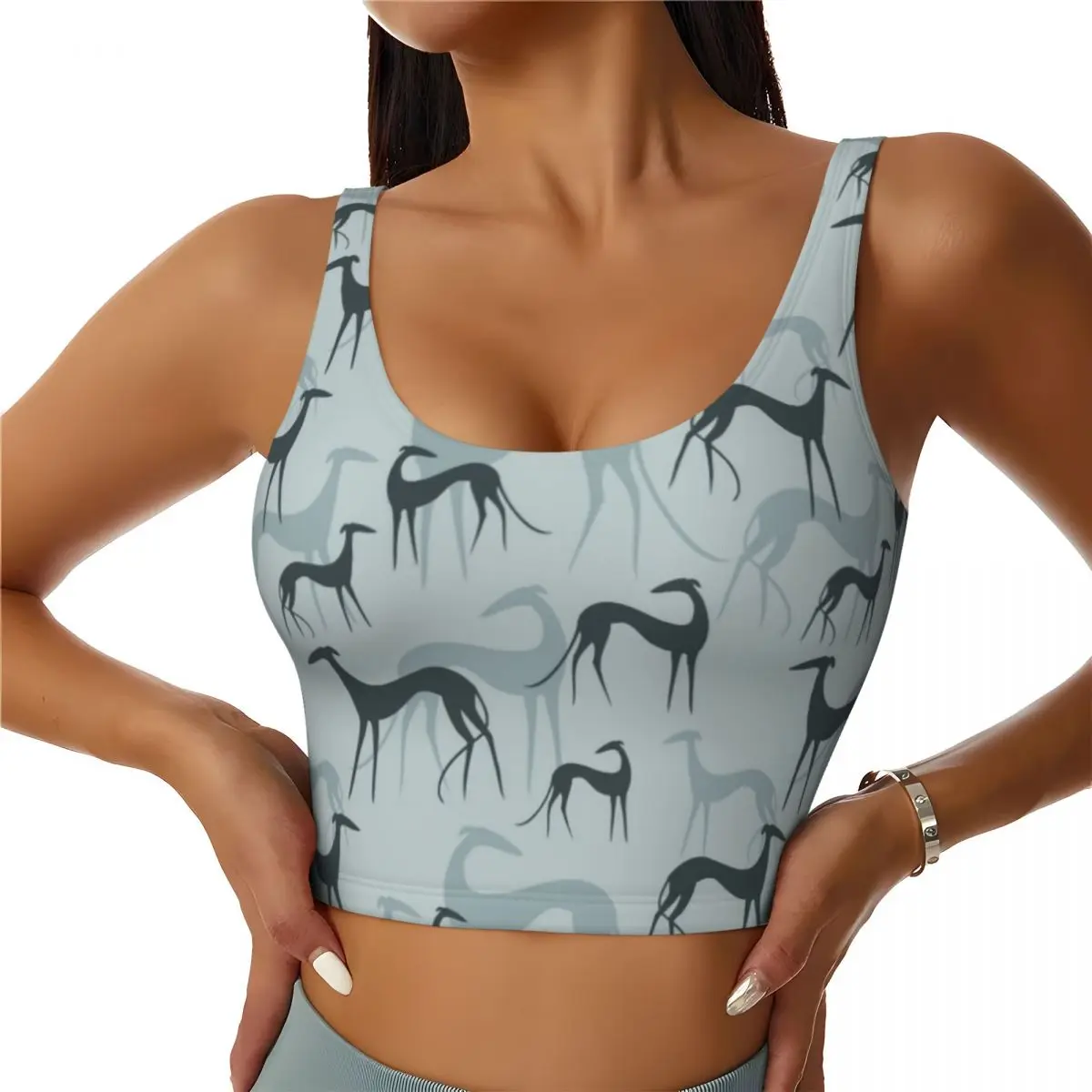 Custom Greyhound Galgos Dog Workout Crop Tank Tops Women's Seamless Whippet Sighthound Yoga Running Sports Bras