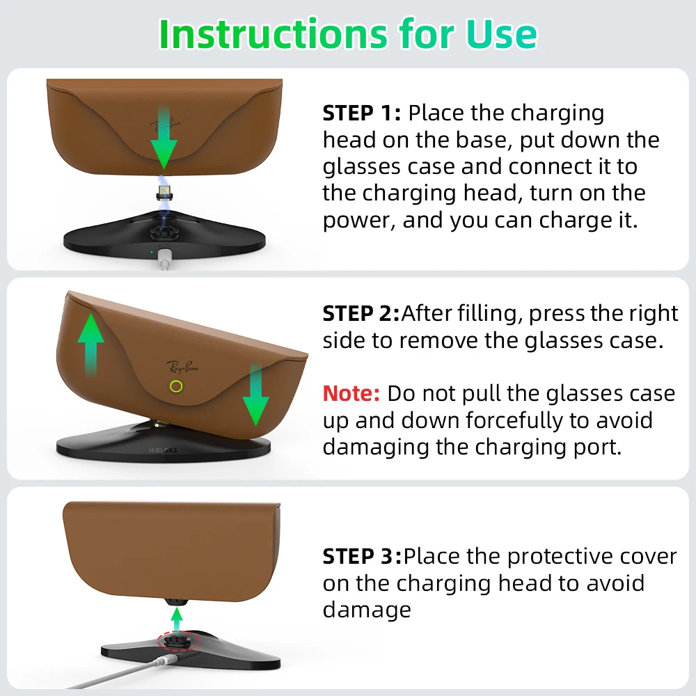 حامل شحن مغناطيسي HiBloks لعلبة شحن Ray-Ban Meta Wayfarer/Skyler/Headliner (الجيل 1 & 2) ملحقات النظارات الذكية