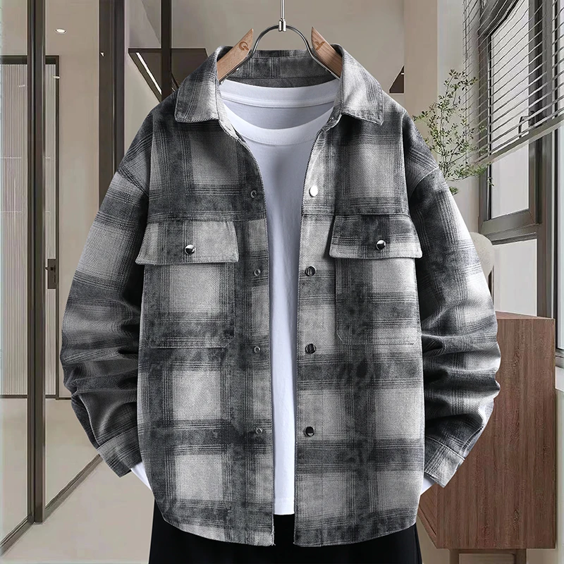 

Trendy Youthful Denim Jaet Loose Plaid Long Sve Spring Autumn Outerwear for Teens Casual Comfortable Waed Fabric Coat