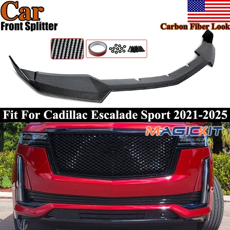

Front Lip Spoiler Compatible with 2021-2025 Cadillac Escalade V Style Front Bumper Splitter Carbon Fiber Look Body Kit Magickit