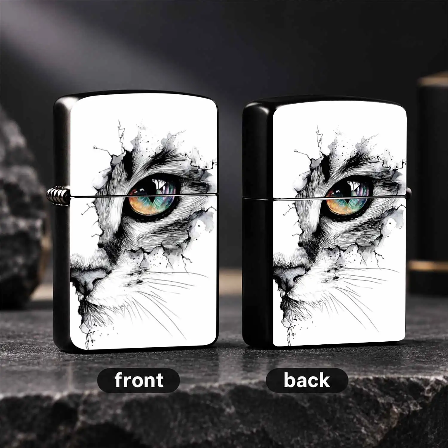 Creative Lighter With Stunning Watercolor Cat Eye Art Design, Vivid Rainbow Iris And Delicate Ink Sketch Details, Suitable For Daily Carrying, Outdoor Activities, Party Gathering And Various Occasions, Stylish Decorative Portable Item For P