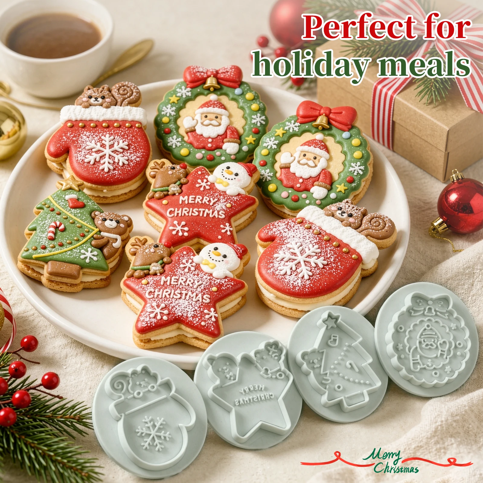 Christmas Cookie Cutter Set Santa Claus Christmas Tree Mittens Embossing Biscuit Mold For DIY Baking Fondant Cake Decorating