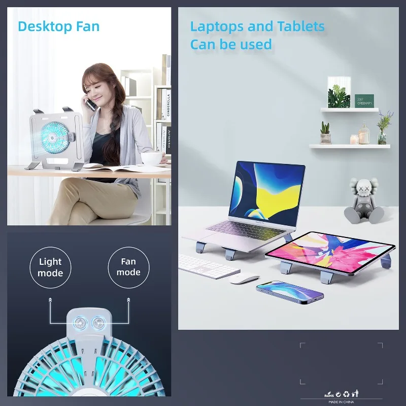 2026 Aluminum Alloy Laptop Cooling Stand, 3-Speed Blue LED Fan, Portable Notebook Cooler Holder
