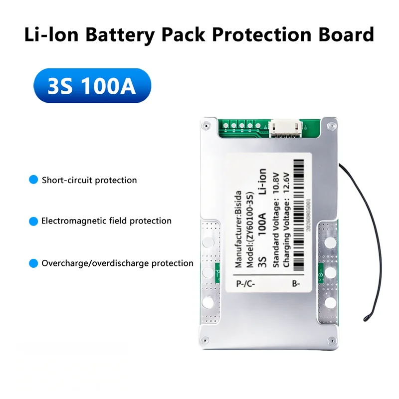 Bisida BMS 3S 12V 15A–100A Li-ion Battery Protection Board Same-Port with Balance for 18650 Battery Pack & Solar Street Light