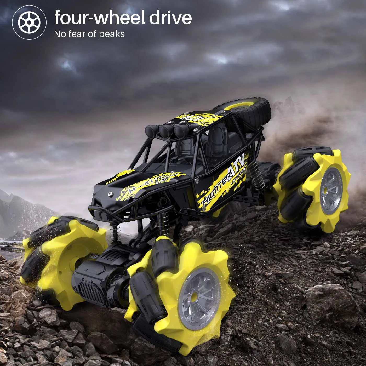 Remote Control Car 4WD 2.4G Metal RC Monster Truck,1/16 RC Stunt Car with LED Headlight Off Road All Terrains Crawler RC Vehicle