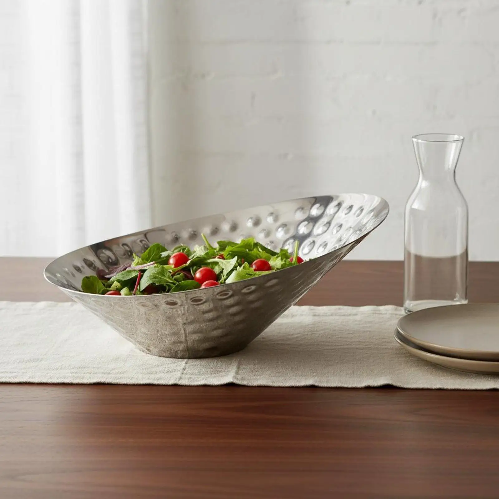 Stainless Steel Industrial Bowl Hammered Metal Salad Serving Bowl for Hotel Buffet Restaurant Wide Slanted Mouth Fruit Dish