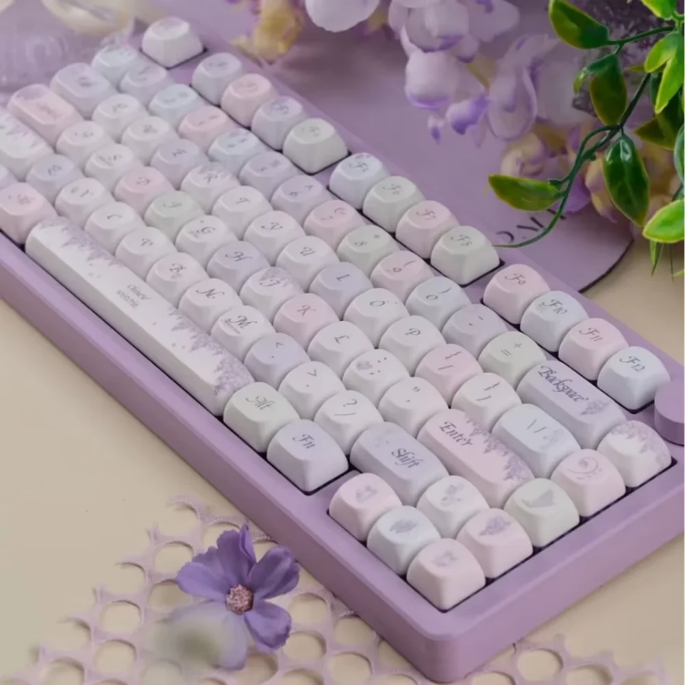 Wisteria moa keycap conjunto pbt personalizado adolescente keycaps roxo para mx switch 60/84/90/104/108 teclados mecânicos