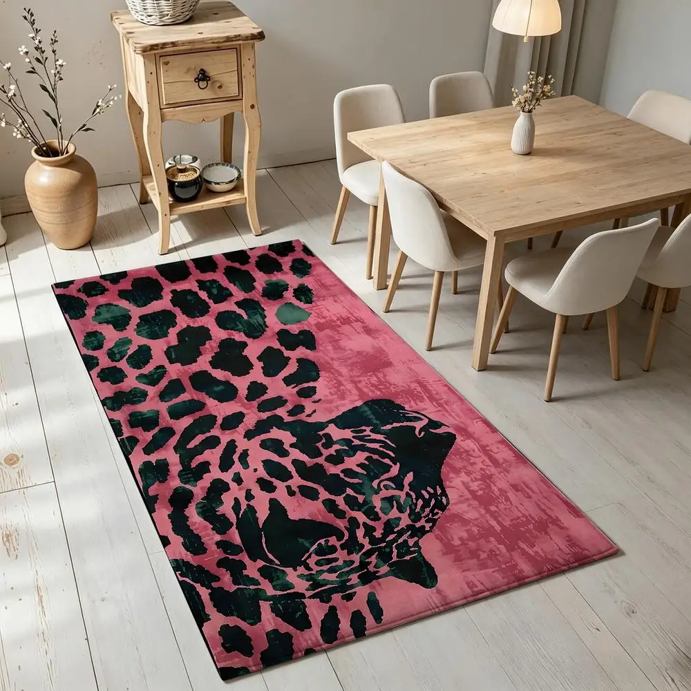 2D 1 Piece Soft Comfortable, Easy to Care, Machine Washable Indoor Rug, Leopard Print, Suitable for Below Dining Table, Living Room, Bedroom, Entryway, Hallway, Foyer, Rustic Home Decor