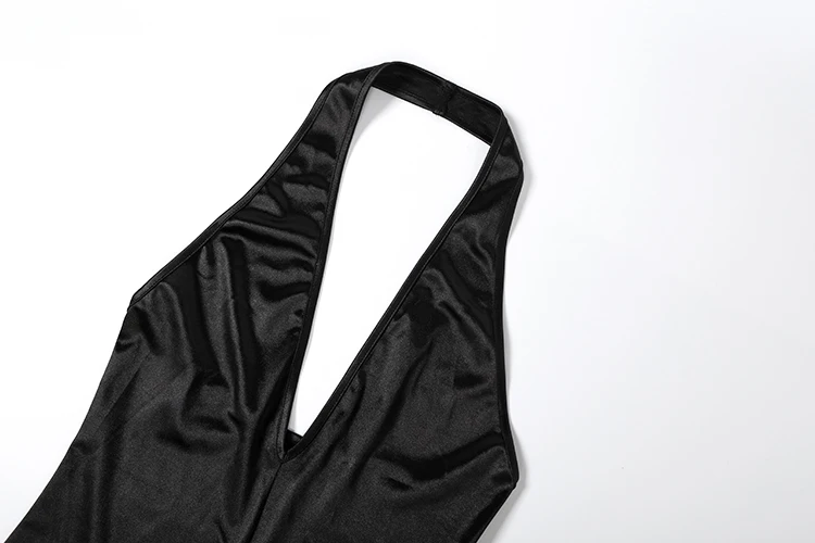 Kliou Sexy Rückenfreier Playsuit für Damen, Neckholder, V-Ausschnitt, Ärmellos, Figurbetont, Pfirsichfarben, Hüftbetonter Hot Girl Stil, Mitternachtsclub-Party, Modischer Romper – Detail 6