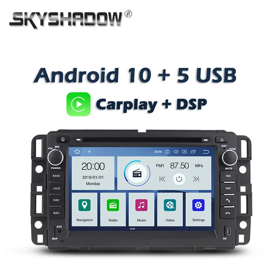 Carplay DSP IPS PX6 Android 10 4G+64G Bluetooth Wifi RDS Radio Car DVD Player for GMC Chevrolet Tahoe YUKON Acadia Buick Enclave