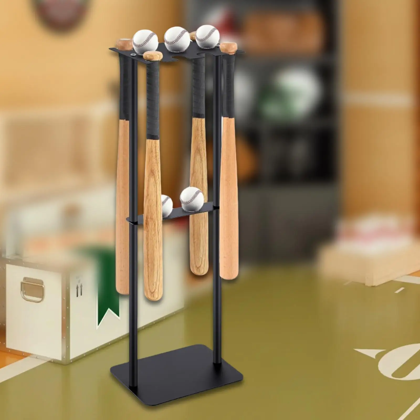 Tempat Penyimpanan Tongkat Baseball Hitam Aksesori Tugas Berat Serbaguna Rak Penyimpanan Hemat Ruang Organizer Pajangan Tongkat Softball