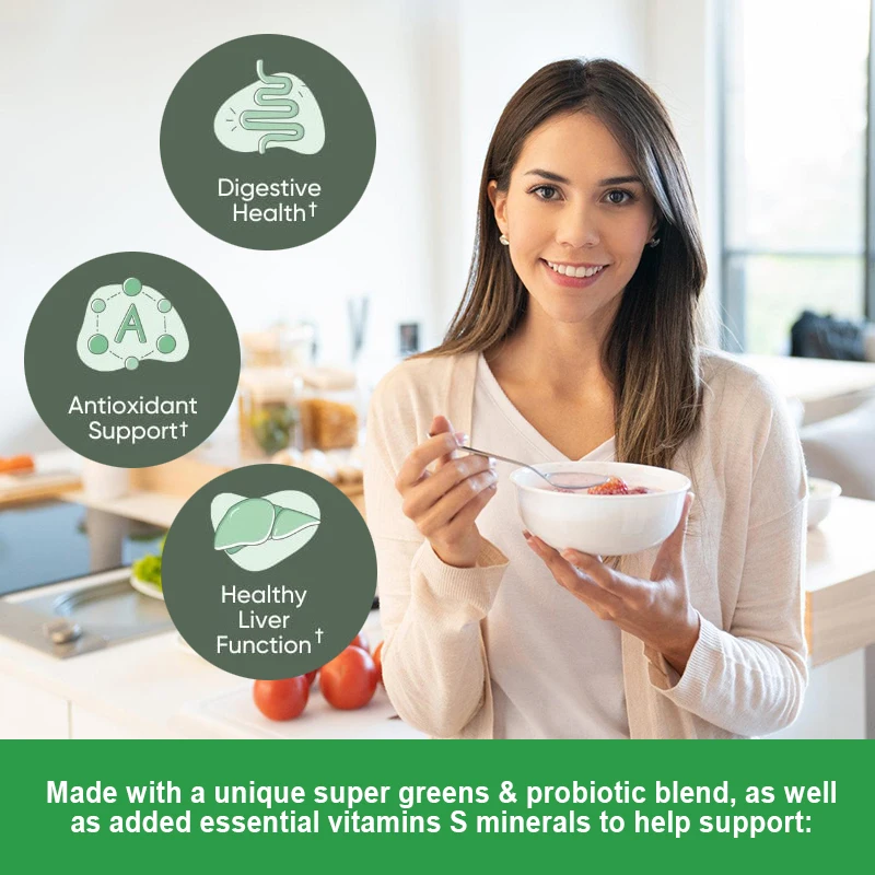 Greens Gummies Vitamins Multivitamin with Probiotics, Prebiotics, Gut Health Improve Immunity Antioxidants Vitamin C,D2,B12,B6