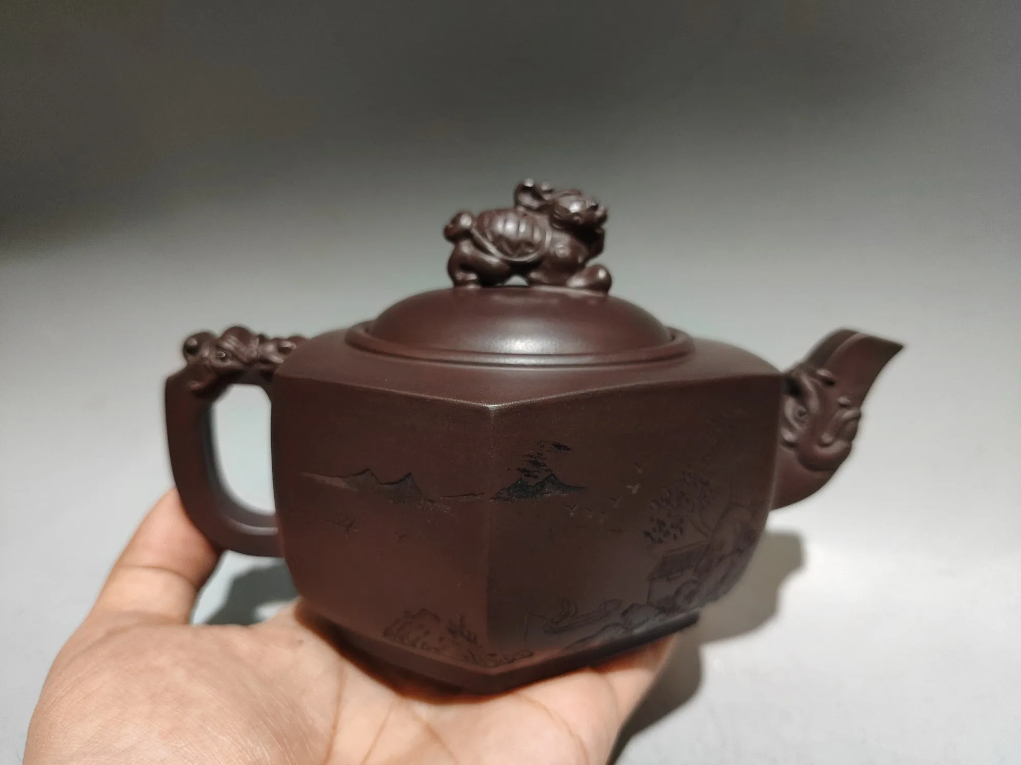 Old Chinese Handicraft Enameled YiXing Zisha (red stoneware) Teapot,Lotus seed pot,#02,with mark, Free shipping
