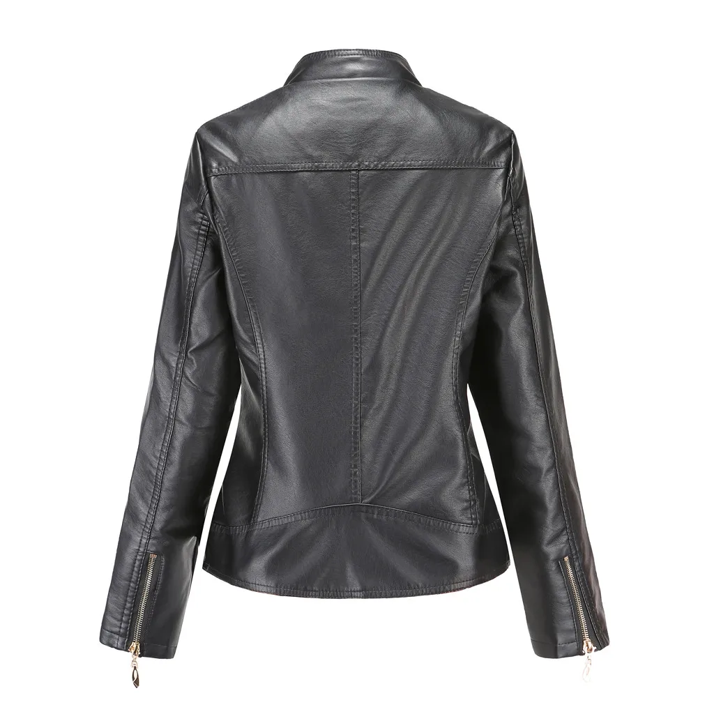 Women's Elegant Stand-up Collar Solid Jacket 2024 Female Three-dimensional Pattern Coat New Pu Faux Leather Jacket Women