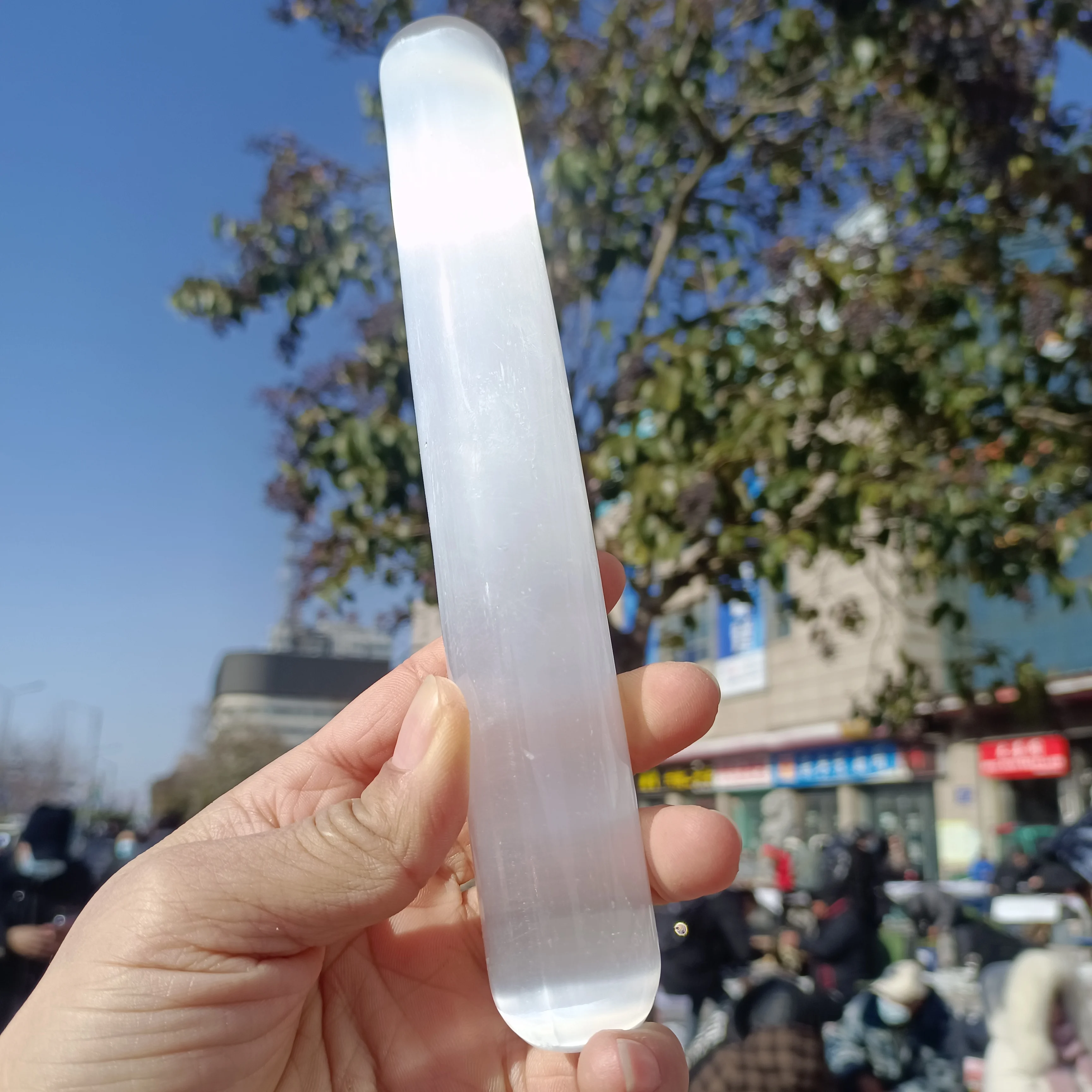 Natural Moroccan Transparent Plaster Massage Stick,Quartz Crystal Ore Carved Massage Stick,Mineral Reiki Treatment Women's Healt