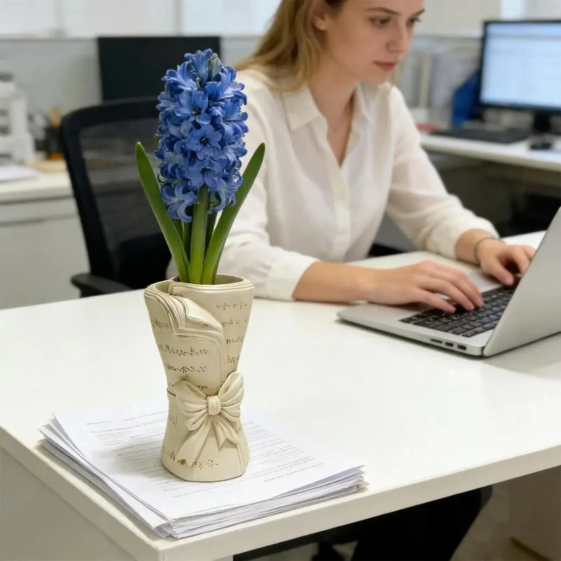 Modern Style Book Shaped Resin Vases, Retro Style Book Vases, Flower Racks, Cute Bookshelf Decorative Vases